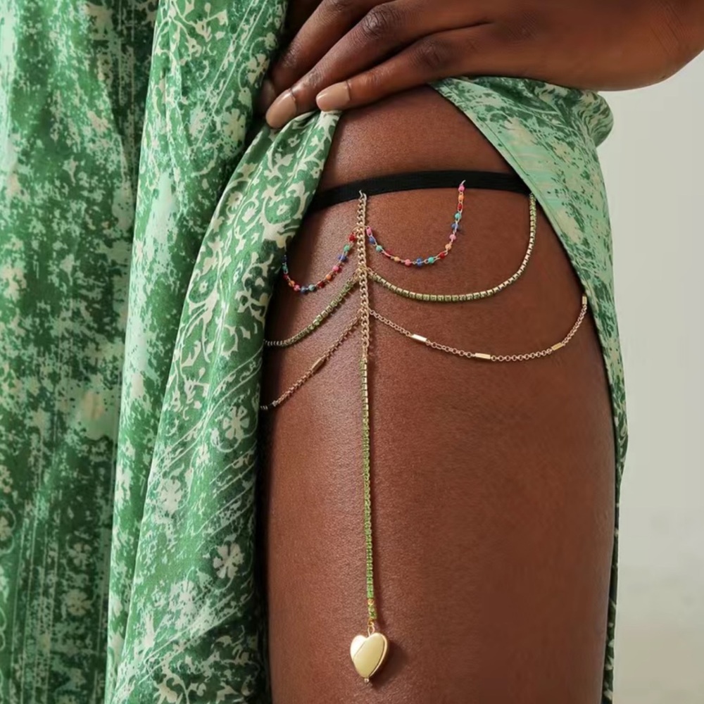 Sexy Gold Heart Triple Chain Crystal Leg Harness